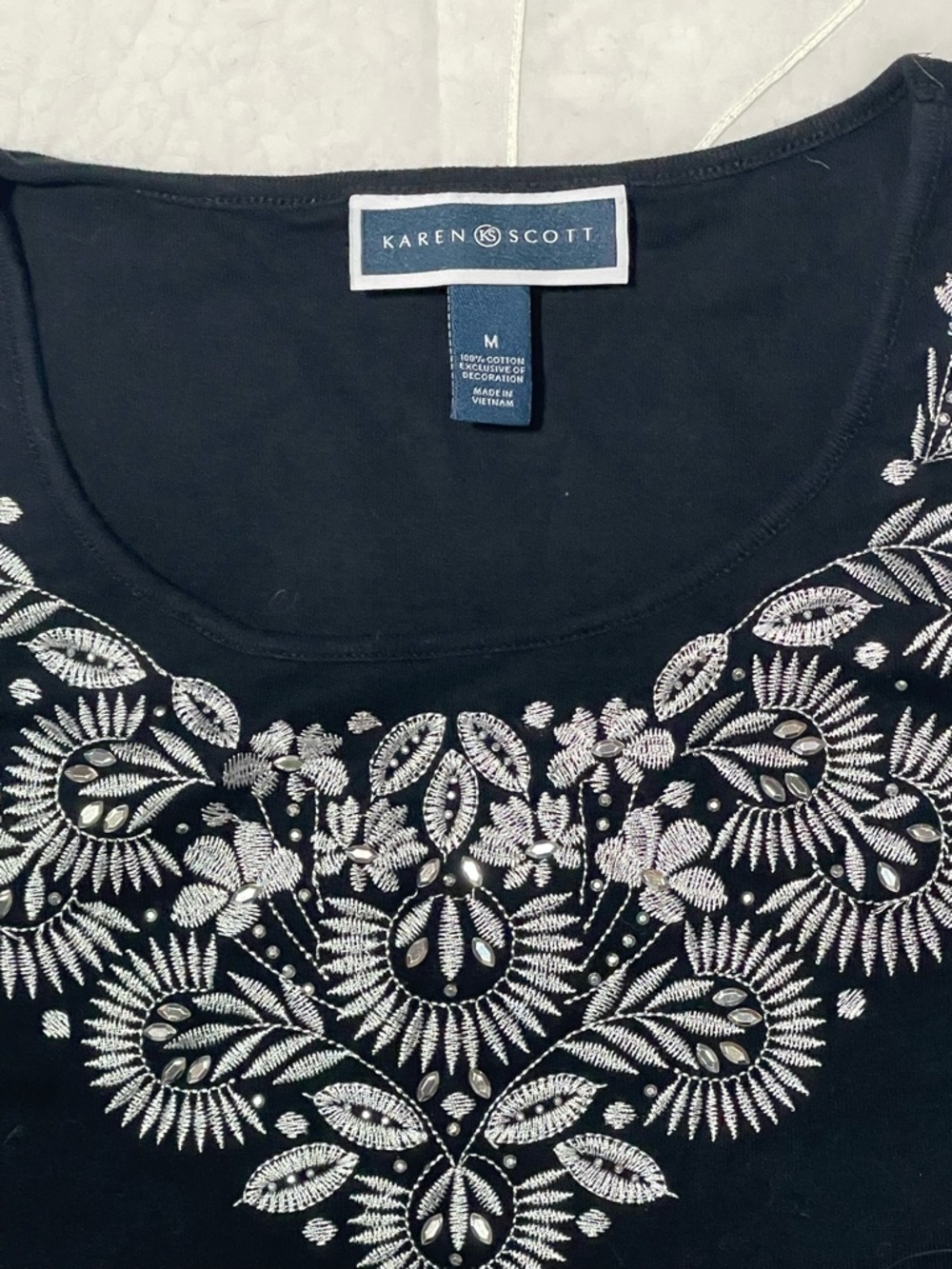 Karen Scott Black Tank with Silver Embroidered Yoke - Picture 2 of 8